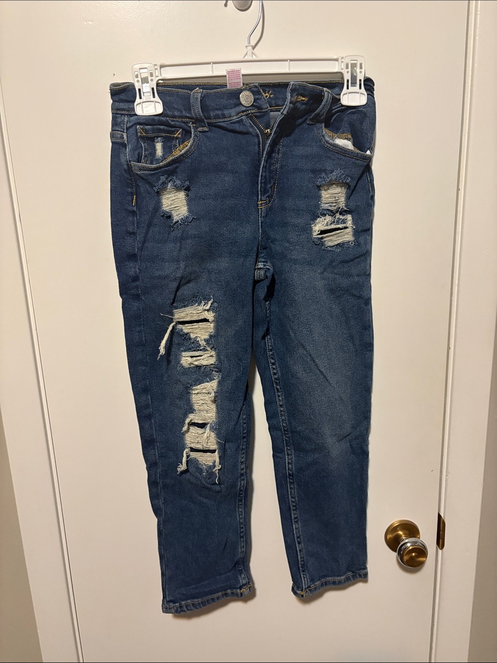 Distressed Dark Blue Girls Ripped Jeans